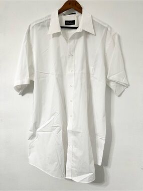CM Silver Edition Big Men White Short Sleeve Dress Shirt Button Front